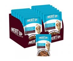 Meat Up Wet Dog Food 6 Pouches , Real Chicken and Chicken Liver Chunks in Gravy