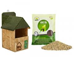 Nature Forever Nest Box for Robin and Other Garden Birds, Brown & Parrot Food