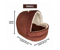 Mellifluous Dog and Cat Cave Pet Bed (Small, Brown-Cream)