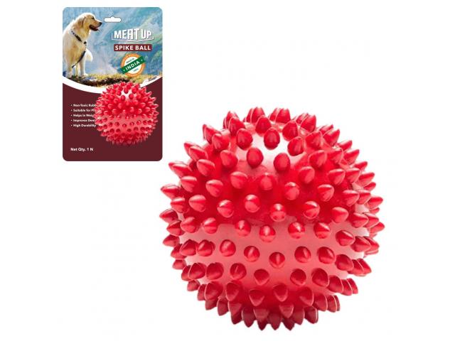 Meat Up Non-Toxic Rubber Stud Spike Hard Ball Chew Toy, Puppy/Dog Teething Toy - 1/3