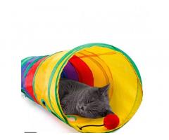 PETS EMPIRE Interactive Folding Kitten Rainbow Tunnel Tube Play Toy with Hanging Fluffy Ball - 1