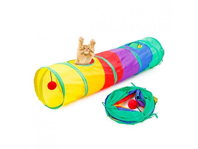 PETS EMPIRE Interactive Folding Kitten Rainbow Tunnel Tube Play Toy with Hanging Fluffy Ball - 2/3