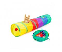 PETS EMPIRE Interactive Folding Kitten Rainbow Tunnel Tube Play Toy with Hanging Fluffy Ball - 2