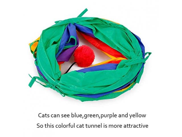 PETS EMPIRE Interactive Folding Kitten Rainbow Tunnel Tube Play Toy with Hanging Fluffy Ball - 3/3