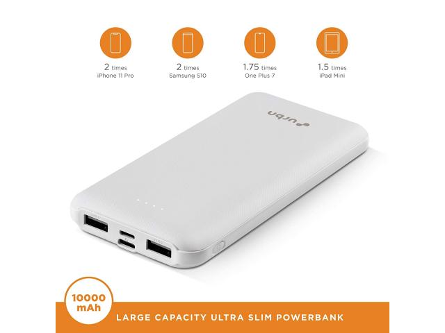 URBN 10000mAh Li-Polymer Ultra Compact Type-C Power Bank with 12W Fast Charge - 1/2