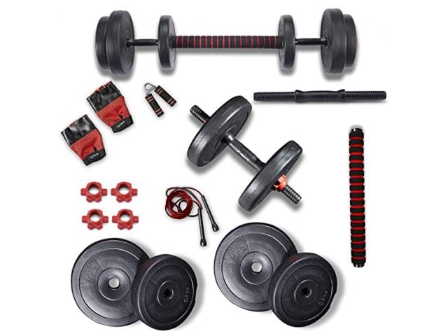 Lifelong PVC Home Gym Set 10kg -20kg Plate with Extension Barbell Rod and Dumbbells - 1/1