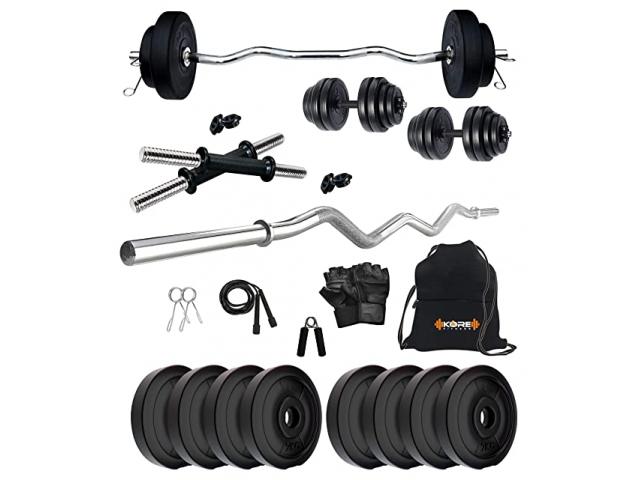 Kore PVC 10-40 Kg Home Gym Set with One 3 Ft Curl and One Pair Dumbbell Rods - 1/1