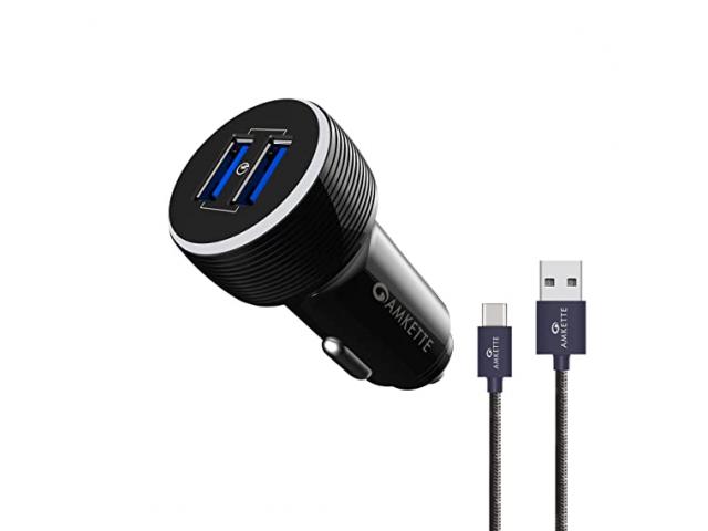 Amkette Power Pro Dual QC USB Car Charger Smart Charging with Quick Charge 3.0 - 1/1