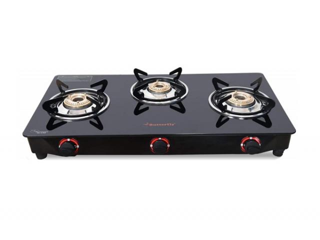 Butterfly Smart Glass 3 Burner Gas Stove, Manual Ignition - 1/1